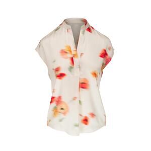 Vince Large Silk Blurred Poppy Pullover Cap Sleeve Blouse in Cream Dusk Ret $395